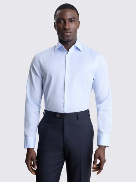 Moss Tailored Fit Cotton Stripe Shirt, Sky Blue