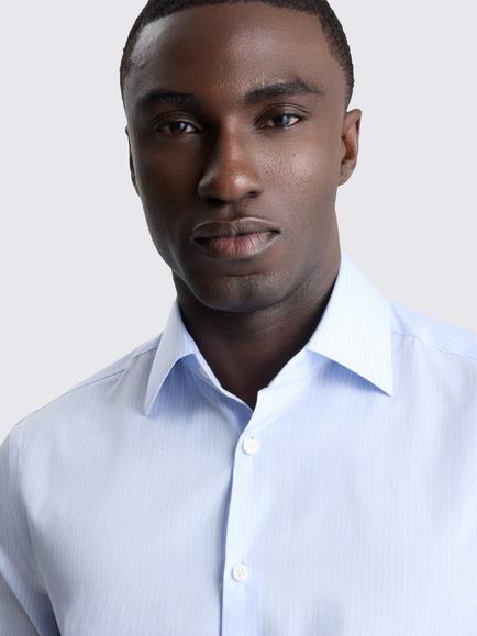 Moss Tailored Fit Cotton Stripe Shirt - view 2, Sky Blue