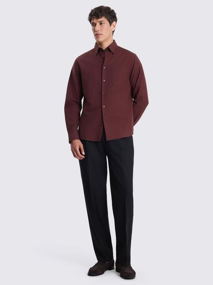 Moss Cotton Oxford Shirt, Wine Red - view 2, Wine Red
