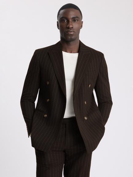 Moss Slim Fit Stripe Suit Jacket, Brown, Brown
