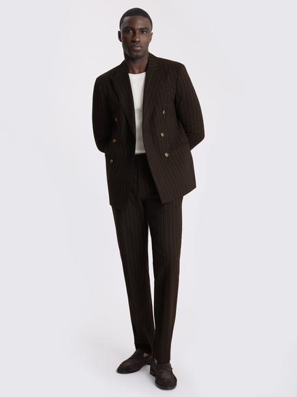 Moss Slim Fit Stripe Suit Jacket, Brown - view 2, Brown