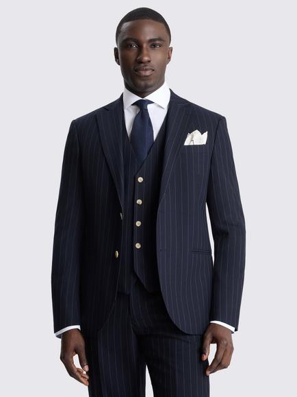Moss Tailored Fit Stripe Suit Jacket, Navy Blue, Navy Blue