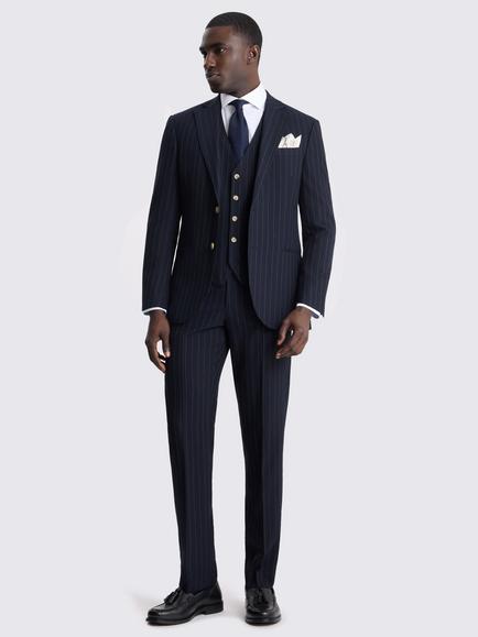 Moss Tailored Fit Stripe Suit Jacket, Navy Blue - view 2, Navy Blue