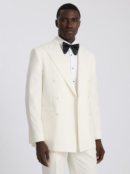Moss Tailored Fit Double Breasted Wool Blend Dinner Jacket, Off-white, Off-white