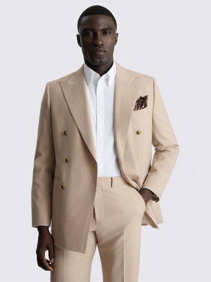 Moss Tailored Fit Wool Blend Stripe Performance Suit Jacket, Neutral, Neutral