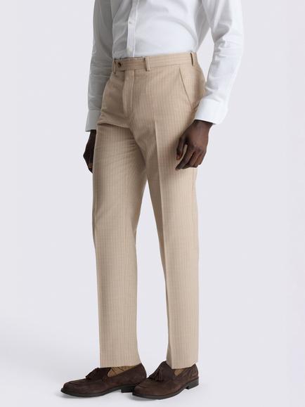 Moss Tailored Fit Wool Blend Stripe Performance Suit Trousers, Neutral, Neutral