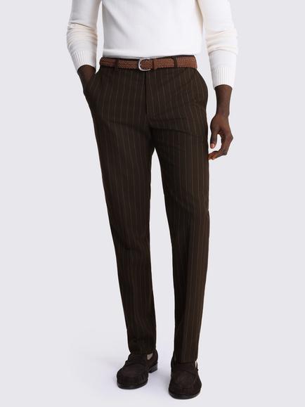 Moss Slim Fit Stripe Suit Trousers, Brown, Brown