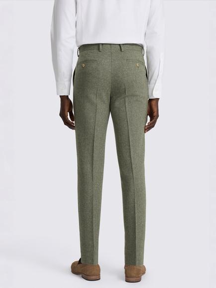 Moss Tailored Fit Wool Blend Herringbone Suit Trousers, Sage Green - view 2, Sage Green
