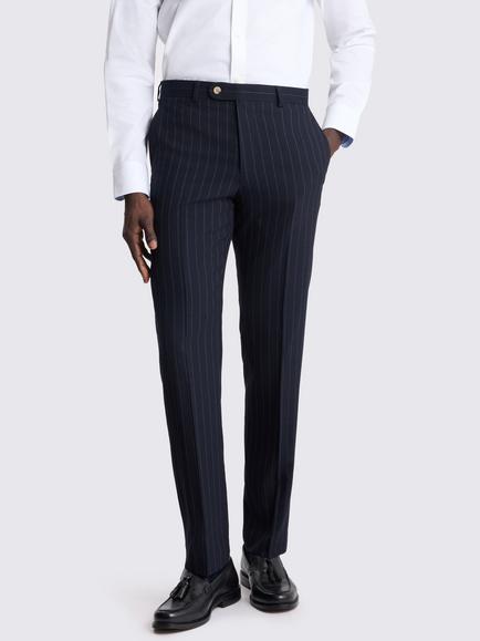 Moss Tailored Stripe Trousers, Navy Blue, Navy Blue