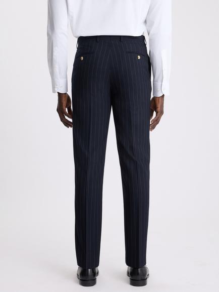 Moss Tailored Stripe Trousers, Navy Blue - view 2, Navy Blue