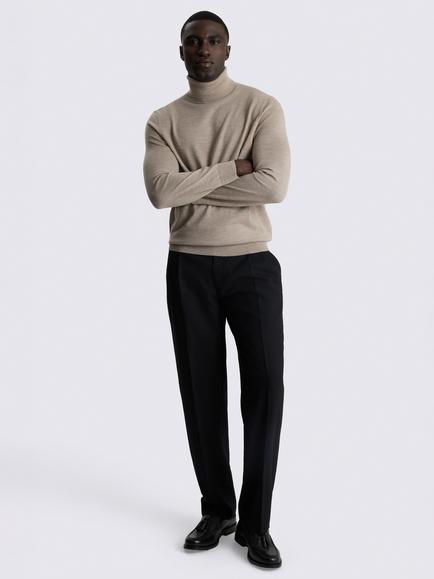 Moss Merino Wool Blend Roll Neck Jumper, Taupe - view 2, Taupe
