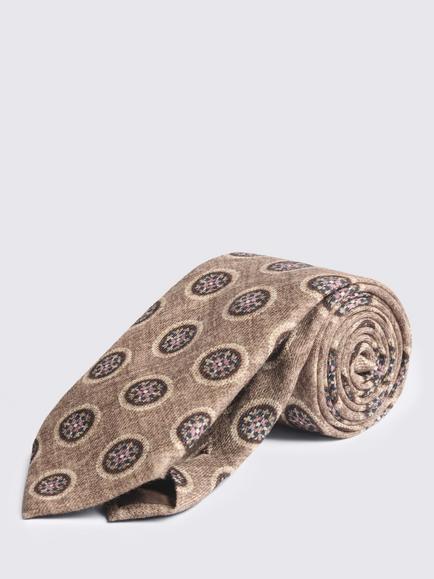Moss Medallion Wool Tie, Taupe, Taupe