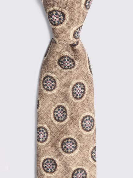 Moss Medallion Wool Tie, Taupe - view 2, Taupe