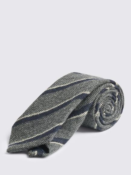 Moss Striped Wool Tie, Grey/Navy Blue, Grey/Navy Blue