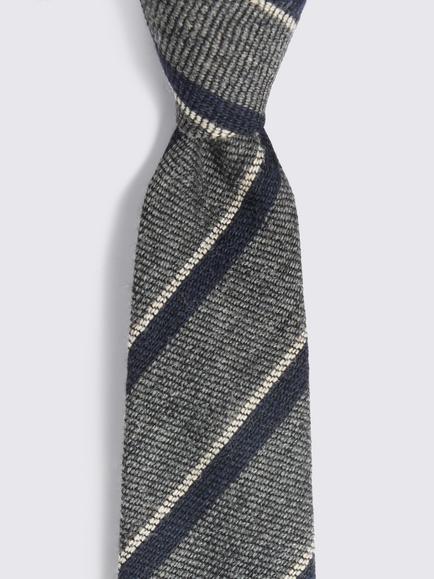 Moss Striped Wool Tie, Grey/Navy Blue - view 2, Grey/Navy Blue