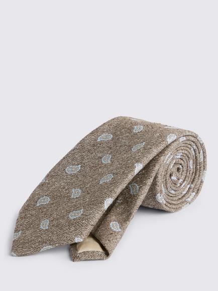 Moss Paisley Silk Tie, Neutral/Blue, Neutral/Blue