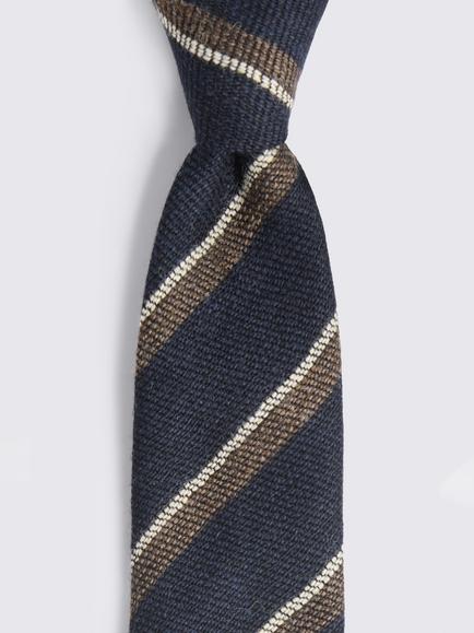 Moss Stripe Wool Tie, Navy Blue/Neutral - view 2, Navy Blue/Neutral