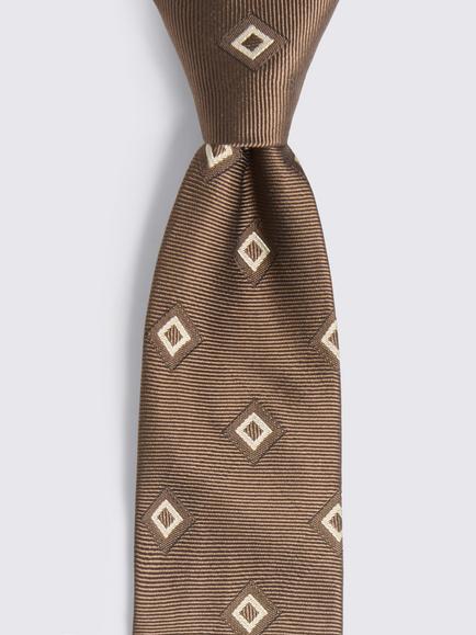 Moss Diamond Silk Blend Tie, Light Brown - view 2, Light Brown