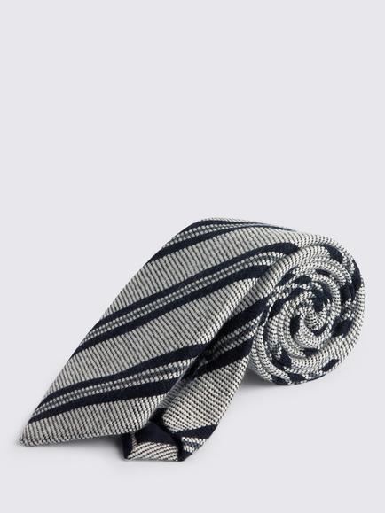Moss Stripe Wool Tie, Light Grey/Navy Blue, Light Grey/Navy Blue