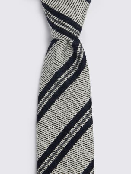 Moss Stripe Wool Tie, Light Grey/Navy Blue - view 2, Light Grey/Navy Blue