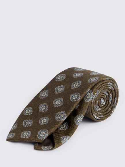 Moss Medallion Silk Tie, Dark Olive/Blue, Dark Olive/Blue