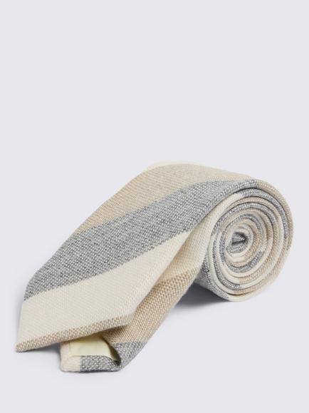 Moss Stripe Wool Tie, Neutral/Blue, Neutral/Blue