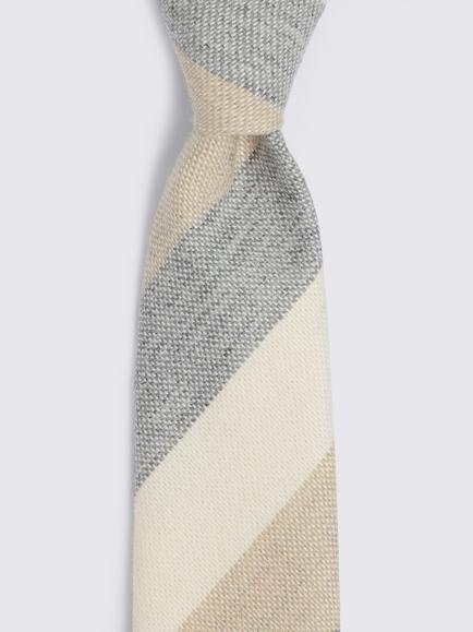 Moss Stripe Wool Tie, Neutral/Blue - view 2, Neutral/Blue