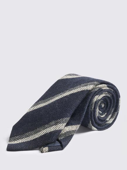 Moss Stripe Wool Tie, Navy Blue/Grey, Navy Blue/Grey