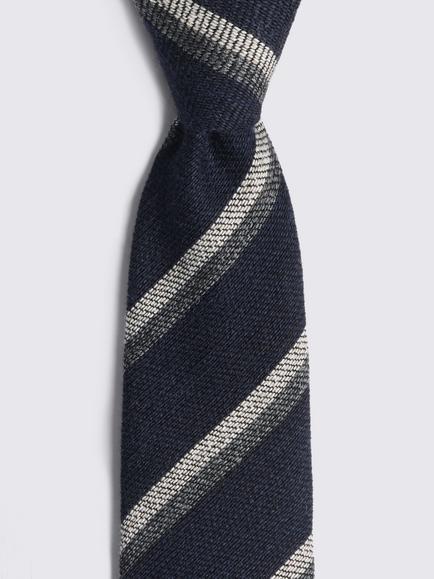 Moss Stripe Wool Tie, Navy Blue/Grey - view 2, Navy Blue/Grey
