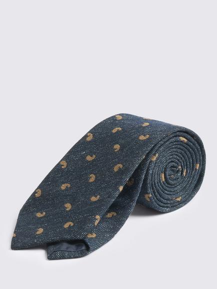 Moss Textured Paisley Tie, Navy Blue, Navy Blue