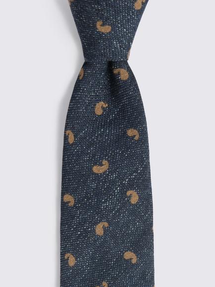 Moss Textured Paisley Tie, Navy Blue - view 2, Navy Blue