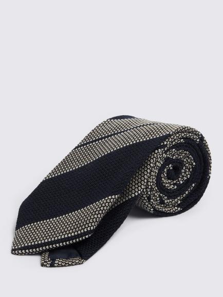 Moss Stripe Wool Blend Tie, Navy Blue, Navy Blue