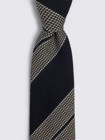 Moss Stripe Wool Blend Tie, Navy Blue - view 2, Navy Blue