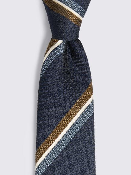 Moss Stripe Silk Tie, Navy Blue/Bronze - view 2, Navy Blue/Bronze