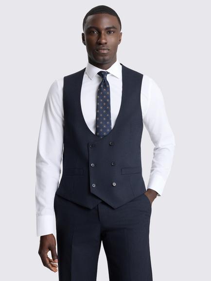 Moss Tailored Fit Puppytooth Waistcoat, Navy Blue, Navy Blue