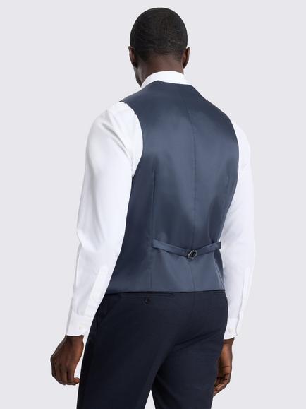 Moss Tailored Fit Puppytooth Waistcoat, Navy Blue - view 2, Navy Blue