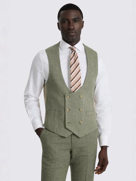 Moss Tailored Fit Wool Blend Herringbone Waistcoat, Sage Green, Sage Green