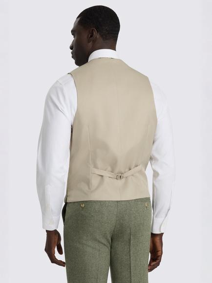 Moss Tailored Fit Wool Blend Herringbone Waistcoat, Sage Green - view 2, Sage Green