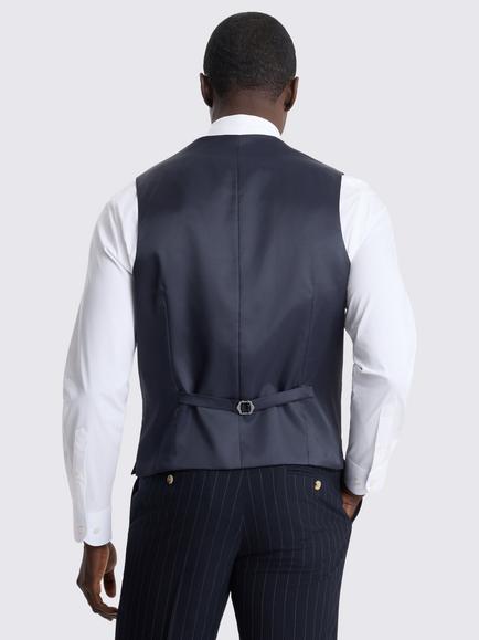Moss Tailored Fit Stripe Waistcoat, Navy Blue - view 2, Navy Blue