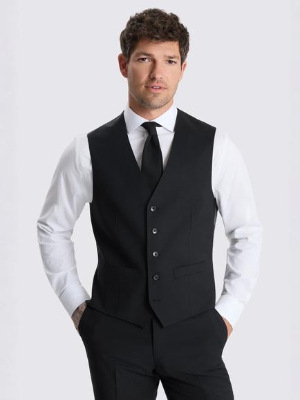 Moss Tailored Fit Wool Blend Performance Waistcoat, Black, Black