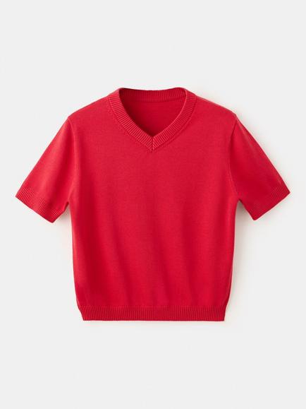 Mango Fine Knit Short Sleeve Jumper, Light Pink, Red