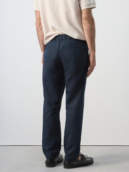 Mango Cotton Blend Slim Fit Trousers, Navy - view 2, Navy