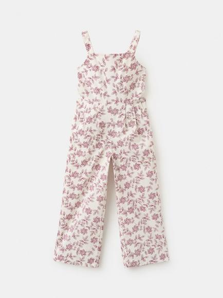 Mango KIds' Sleeveless Floral Wide Leg Jumpsuit, Raw, Raw