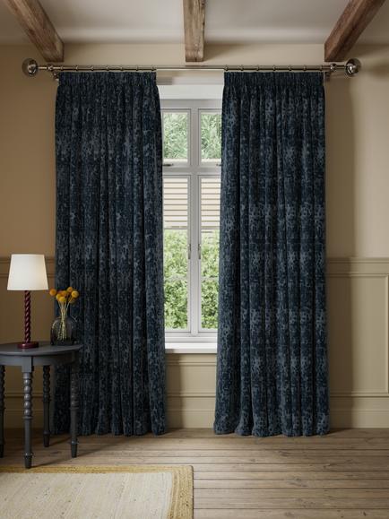 John Lewis Wilcote Textured Velvet Pair Blackout Lined Pencil Pleat Curtains - view 2, Dark Green
