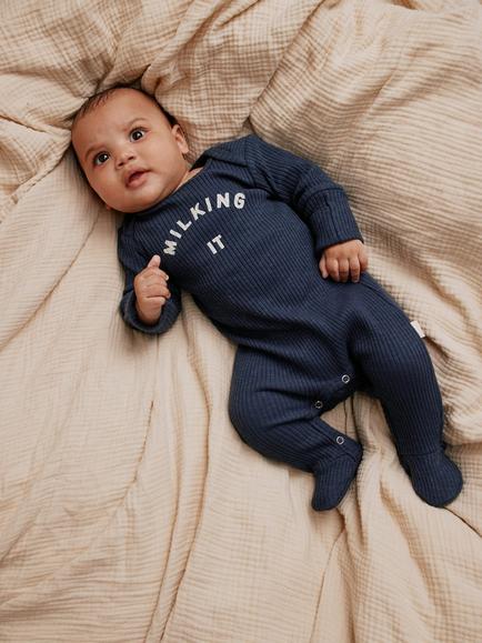 Claude & Co Baby Milking It Sleepsuit, Navy, Navy