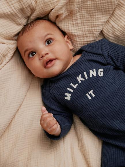 Claude & Co Baby Milking It Sleepsuit, Navy - view 2, Navy