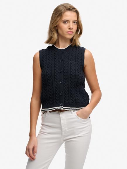 Superdry Cable Button Down Tank Top, Eclipse Navy, Eclipse Navy