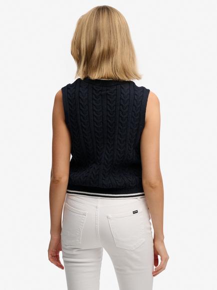 Superdry Cable Button Down Tank Top, Eclipse Navy - view 2, Eclipse Navy