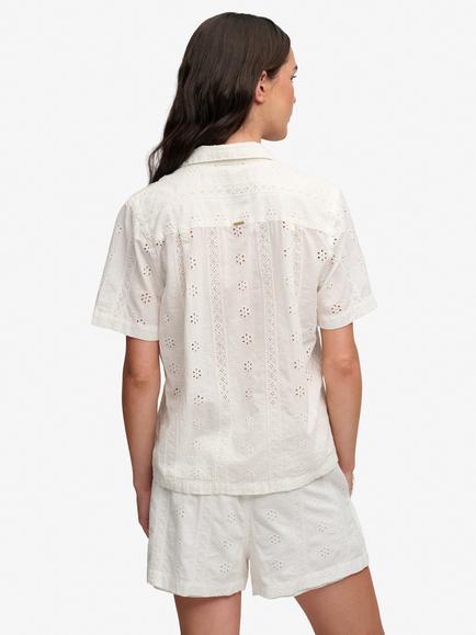 Superdry Heritage Broderie Short Sleeve Shirt, Off White - view 2, Off White