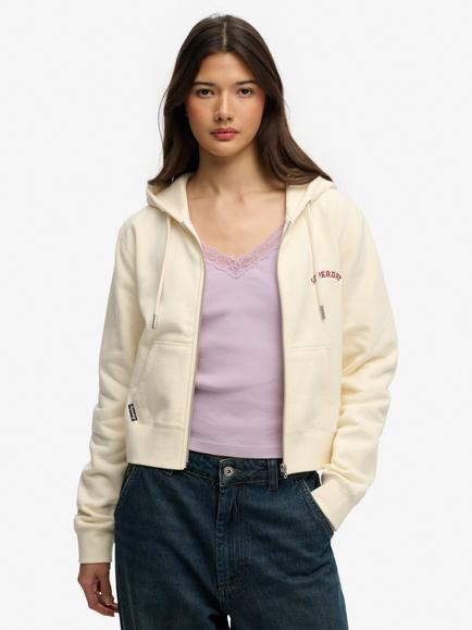 Superdry Essential Logo Cropped Zip Hoodie, Desert Bone, Desert Bone